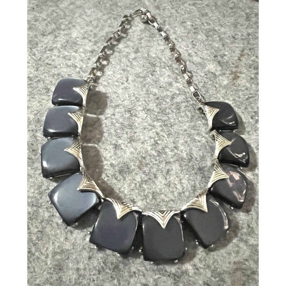 Vintage Thermoset Necklace Blue gray  16" - Picture 2 of 9